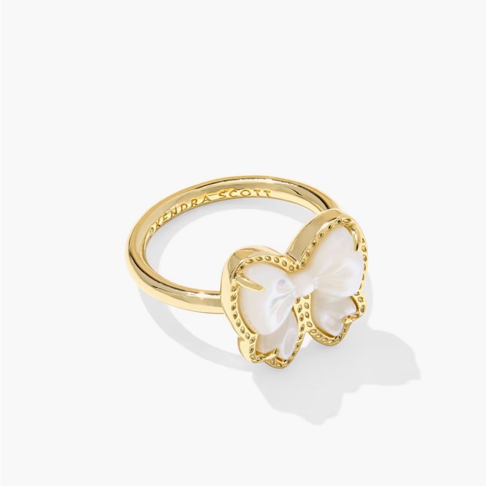 $80 Kendra Scott Haley Bow Band Ring Gold Blush Mother Of Pearl NEW